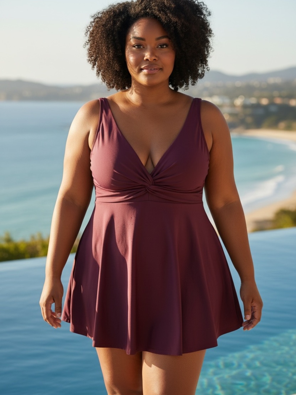 NWOT Shapermint Plum Twist-Front One-Piece Swimdress
